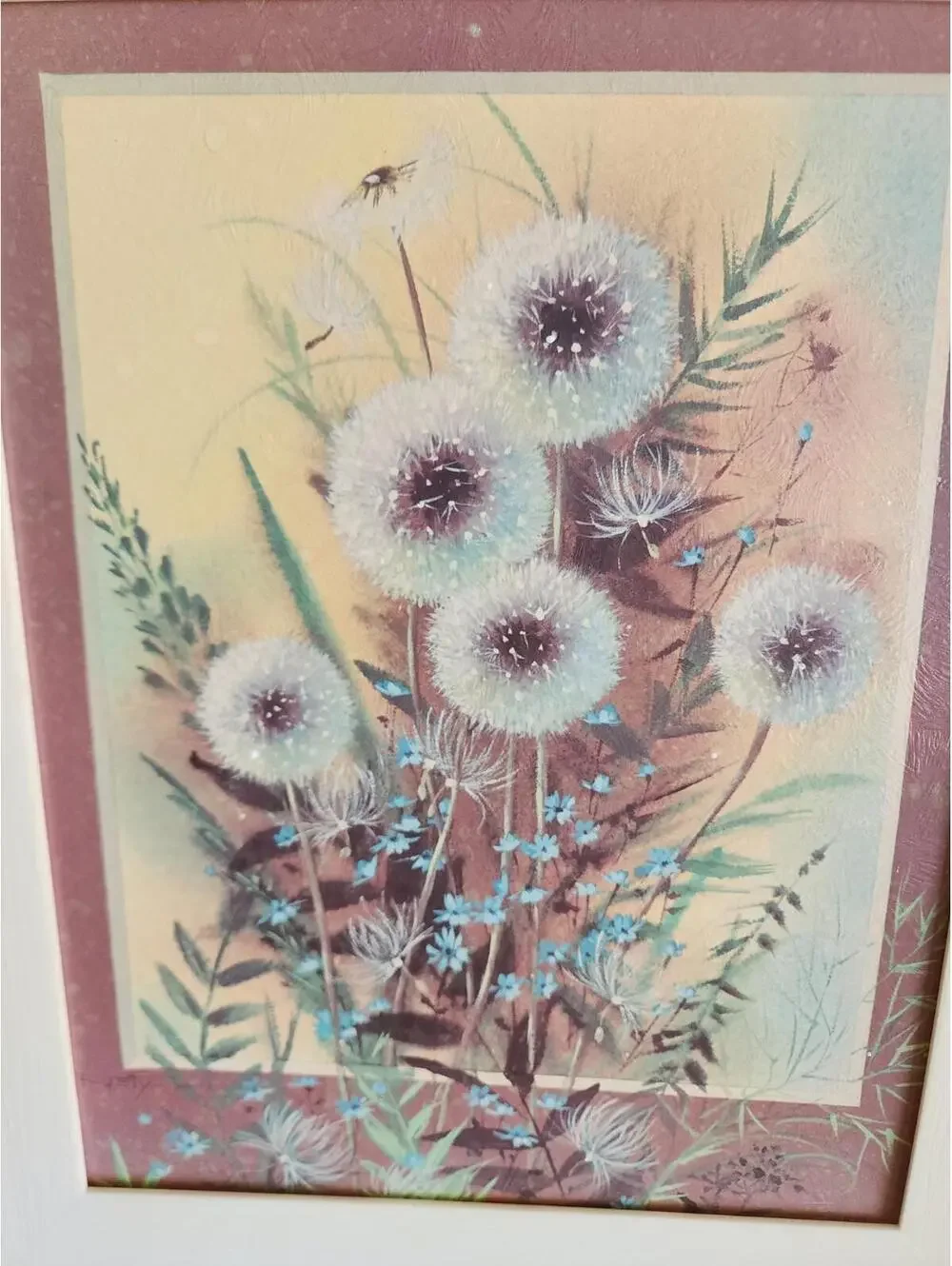 Vintage Framed Retro Floral Lithographs in Plastic Lattice Style Frames